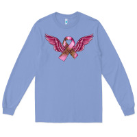 Colony Blue Breast Cancer ribbon with angel wings Long Sleeve Tee - FaDigitalArtStudio