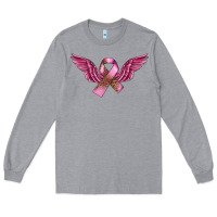 Heather Grey Breast Cancer ribbon with angel wings Long Sleeve Tee - FaDigitalArtStudio