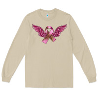 Mushroom Breast Cancer ribbon with angel wings Long Sleeve Tee - FaDigitalArtStudio