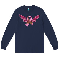 Navy Breast Cancer ribbon with angel wings Long Sleeve Tee - FaDigitalArtStudio