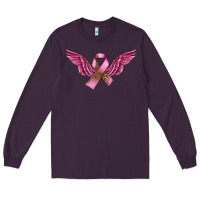 Plum Breast Cancer ribbon with angel wings Long Sleeve Tee - FaDigitalArtStudio