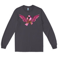 Smoke Breast Cancer ribbon with angel wings Long Sleeve Tee - FaDigitalArtStudio