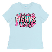 Baby Blue Nobody fights alone Cancer Awareness Ladies Tee - HowdyJamesFarm