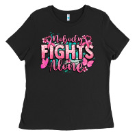 Black Nobody fights alone Cancer Awareness Ladies Tee - HowdyJamesFarm