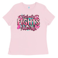 Bubblegum Pink Nobody fights alone Cancer Awareness Ladies Tee - HowdyJamesFarm