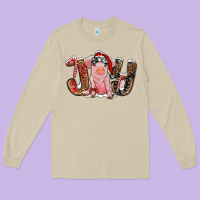 Joy With Pig Long Sleeve Tee Designed By Ranaportraitstore