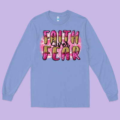 Faith Over Fear  Breast Cancer Awareness Long Sleeve Tee Designed By Fadigitalartstudio