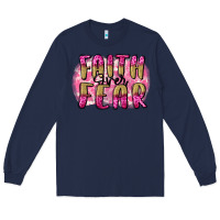 Navy Faith over fear  Breast Cancer Awareness Long Sleeve Tee - FaDigitalArtStudio
