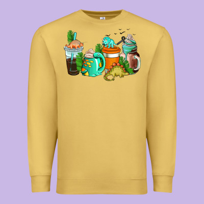 Dinosaur Coffee Cups Premium Sweatshirt Designed By Adodesignshop