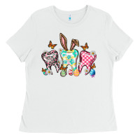 White Happy Easter Day teeth Ladies Tee - HowdyJamesFarm
