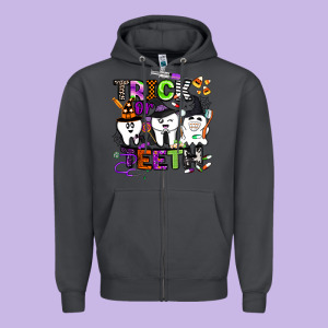 Trick Or Teeth Zipper Hoodie Designed By Barkaloodesign