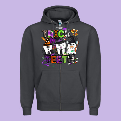 Trick Or Teeth Zipper Hoodie Designed By Barkaloodesign