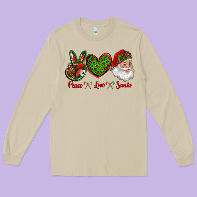 Peace Love Santa Long Sleeve Tee Designed By Ranaportraitstore
