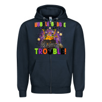 Navy kids halloween hubble bubble here comes trouble Zipper Hoodie - BarkalooDesign