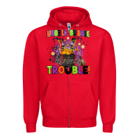 Red kids halloween hubble bubble here comes trouble Zipper Hoodie - BarkalooDesign