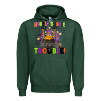Sports Green kids halloween hubble bubble here comes trouble Zipper Hoodie - BarkalooDesign
