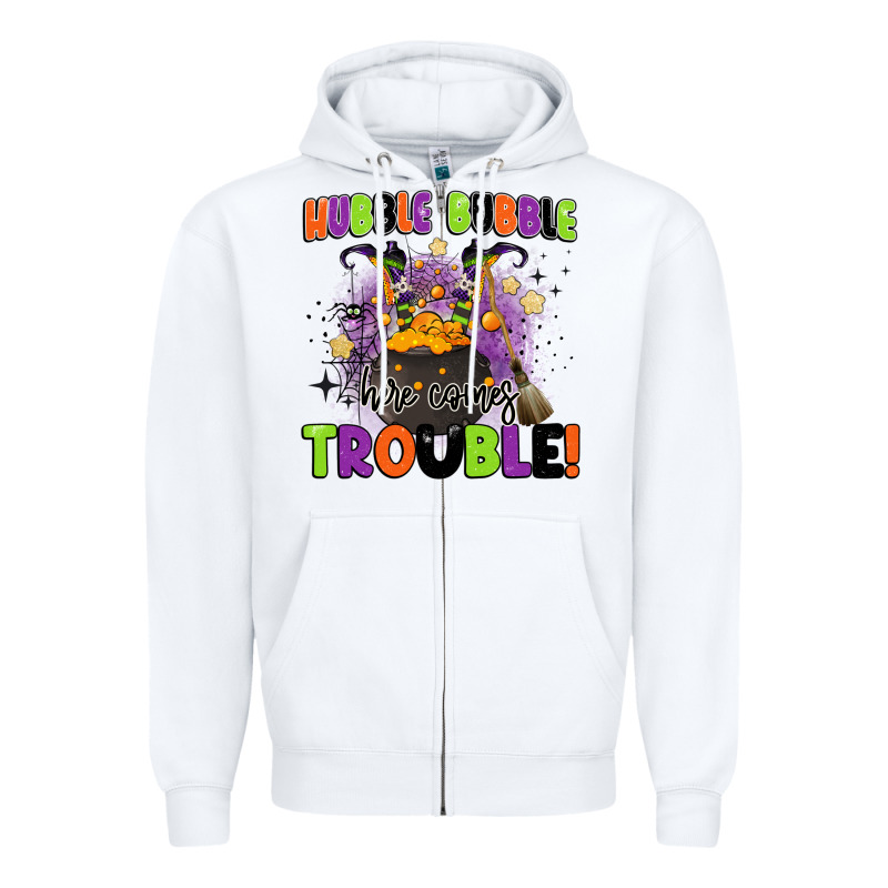 Kids Halloween Hubble Bubble Here Comes Trouble Zipper Hoodie by BarkalooDesign | Teevron