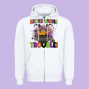 Kids Halloween Hubble Bubble Here Comes Trouble Zipper Hoodie Designed By Barkaloodesign