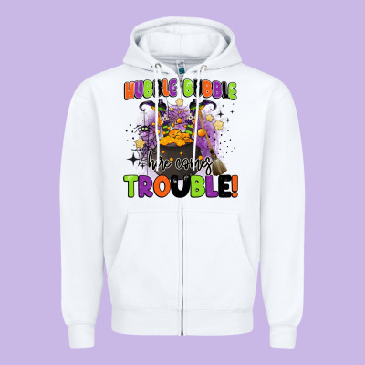 Kids Halloween Hubble Bubble Here Comes Trouble Zipper Hoodie Designed By Barkaloodesign