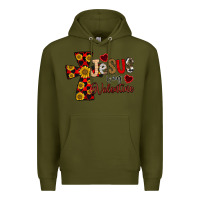 Army Green Jesus is My Valentine Cross Premium Hoodie - CowhideDigitalArt