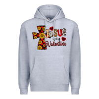 Heather Grey Jesus is My Valentine Cross Premium Hoodie - CowhideDigitalArt