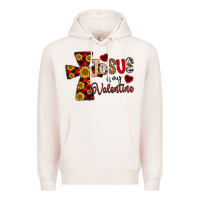 Pale Pink Jesus is My Valentine Cross Premium Hoodie - CowhideDigitalArt