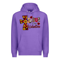 Purple Jesus is My Valentine Cross Premium Hoodie - CowhideDigitalArt