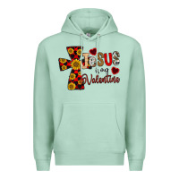 Seafoam Jesus is My Valentine Cross Premium Hoodie - CowhideDigitalArt