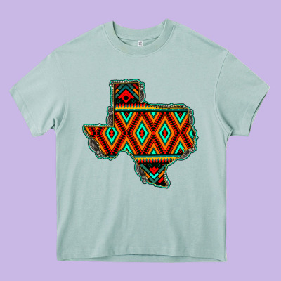 Texas Map With Aztec Background Heavy Core Tee Designed By Jahusdesignshop