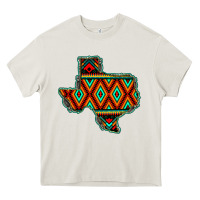 Cream Texas Map With Aztec Background Heavy Core Tee - JahusDesignShop