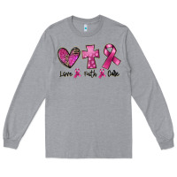 Heather Grey Love Faith cure Breast Cancer Long Sleeve Tee - FaDigitalArtStudio