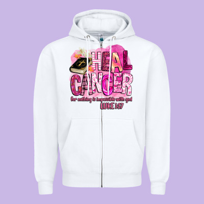 Heal Cancer For Nothing Is Impossible With God Zipper Hoodie Designed By Barkaloodesign