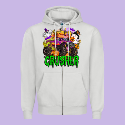 Spooky Crusher Monster Truck Zipper Hoodie Designed By Barkaloodesign