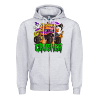 Heather Grey spooky crusher monster truck Zipper Hoodie - BarkalooDesign