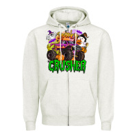 Oatmeal Heather spooky crusher monster truck Zipper Hoodie - BarkalooDesign