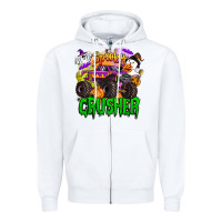 White spooky crusher monster truck Zipper Hoodie - BarkalooDesign