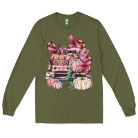 Army Green Breast Cancer truck with pumpkins Long Sleeve Tee - FaDigitalArtStudio