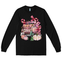Black Breast Cancer truck with pumpkins Long Sleeve Tee - FaDigitalArtStudio