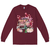 Burgundy Breast Cancer truck with pumpkins Long Sleeve Tee - FaDigitalArtStudio