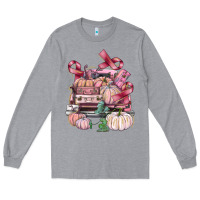 Heather Grey Breast Cancer truck with pumpkins Long Sleeve Tee - FaDigitalArtStudio