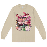 Mushroom Breast Cancer truck with pumpkins Long Sleeve Tee - FaDigitalArtStudio