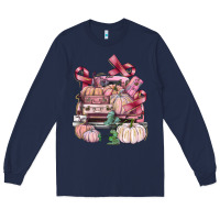 Navy Breast Cancer truck with pumpkins Long Sleeve Tee - FaDigitalArtStudio