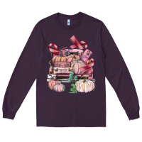 Plum Breast Cancer truck with pumpkins Long Sleeve Tee - FaDigitalArtStudio