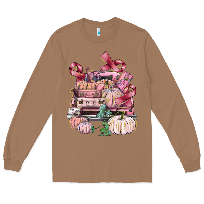 Breast Cancer Truck With Pumpkins Long Sleeve Tee by FaDigitalArtStudio | Teevron
