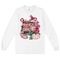 White Breast Cancer truck with pumpkins Long Sleeve Tee - FaDigitalArtStudio