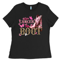 Black Give Cancer the boot Cancer Awareness Ladies Tee - HowdyJamesFarm