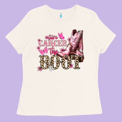 Give Cancer The Boot Cancer Awareness Ladies Tee Designed By Howdyjamesfarm