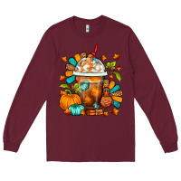 Burgundy Thanksgiving Frappe Coffee Long Sleeve Tee - FaDigitalArtStudio