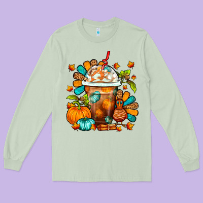 Thanksgiving Frappe Coffee Long Sleeve Tee Designed By Fadigitalartstudio
