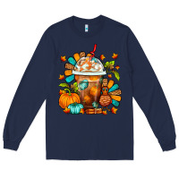 Navy Thanksgiving Frappe Coffee Long Sleeve Tee - FaDigitalArtStudio